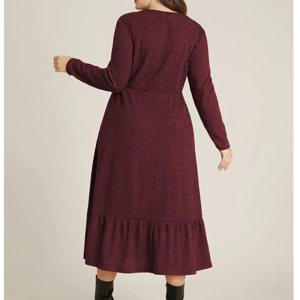 Solid Pocket Rib Knit Ruffle Hem Dress - Picture 3 of 3